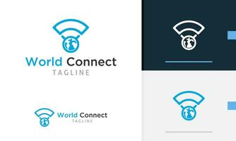 logotipo Projeto ícone abstrato geométrico círculo terra azul Wi-fi sem fio dispositivo sinal conexão Barra vetor