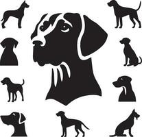 silhueta sólido vetor ícone conjunto do cachorro, raças, canino, vira-lata, cão de caça, filhote de cachorro, vira-lata, bicho de estimação, cachorrinho