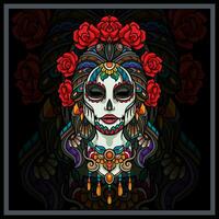 colorida calavera menina mandala artes vetor