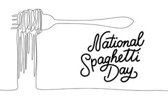 nacional espaguete dia rotulação. caligrafia texto nacional espaguete dia caligrafia bandeira com linha arte garfo com espaguete. mão desenhado vetor arte.