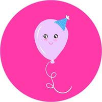 uma desenho animado balão com festa chapéu tem sorridente olhos e uma amplo fechadas sorrir girando acima para bochechas flutua dentro formato de bolha Rosa cor fundo vetor cor desenhando ou ilustração
