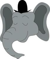 face do uma fofa elefante com uma topo chapéu sobre a cabeça vetor cor desenhando ou ilustração