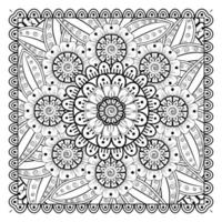 contorno padrão de flor quadrada no estilo mehndi para página de livro de colorir vetor