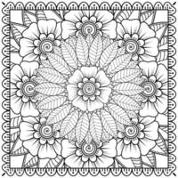 contorno padrão de flor quadrada no estilo mehndi para página de livro de colorir vetor