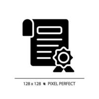 2d pixel perfeito glifo estilo certificado ícone, isolado vetor, silhueta documento ilustração vetor
