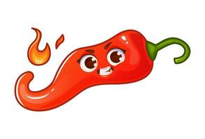 sorridente desenho animado vermelho quente Pimenta personagem com uma chama em uma branco fundo. vetor