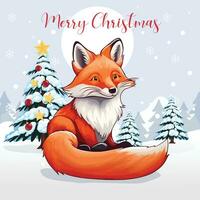 alegre Natal cartão com fofa Raposa e Natal inverno fundo vetor