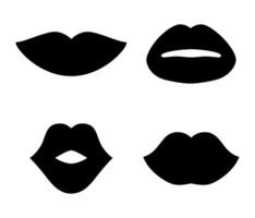 diferente Preto mulheres lábios ícones conjunto isolado em branco fundo. silhuetas beijo vetor ilustração