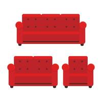 vermelho sofá e poltrona definir. confortável salão para interior Projeto isolado em branco fundo. vetor