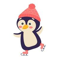 fofa desenho animado pinguim é patinação. vetor ilustração.