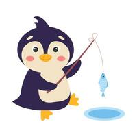 fofa desenho animado pinguim é pescaria. vetor ilustração.