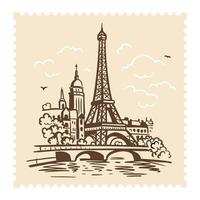 eiffel torre dentro Paris em uma postagem carimbo. ponto de referência do Paris. rabisco estilo ilustração vetor