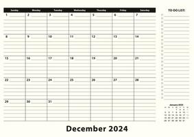 dezembro 2024 por mês o negócio escrivaninha almofada calendário. vetor