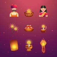 conjunto de ícones de diwali vetor