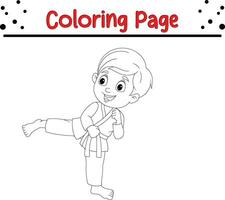 pequeno Garoto Treinamento karatê coloração livro página vetor