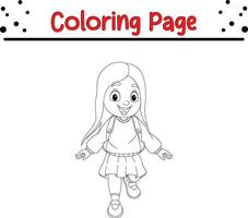 fofa escola menina coloração livro página vetor