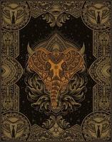 ilustração de cabeça de elefante com estilo vintage de ornamento de mandala vetor