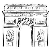 a ilustração do arco de triunfo dentro Paris, França. uma esboço linha desenhando em procriar. vetor