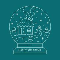 neve globo com casa dentro, boneco de neve e Natal árvore linear ícone. Magia vidro bola para inverno natal feriado conceito dentro simples linha estilo. vetor ilustração