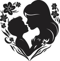 Flor vinculo mãe e criança emblema vetor materno harmonia coração em forma floral ícone