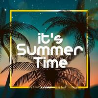Está verão Tempo sinal, com coco árvores às noite, adequado para verão feriado e de praia festa, vetor ilustração