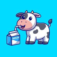 fofa vaca beber leite caixa desenho animado vetor ícone ilustração. animal beber ícone conceito isolado Prêmio vetor. plano desenho animado estilo