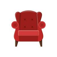 à moda vermelho confortável poltrona dentro plano estilo isolado em branco fundo. parte do a interior do uma vivo quarto ou escritório. suave mobília para descansar e relaxamento. vetor ilustração.