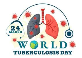 mundo tuberculose dia vetor ilustração em marcha 24 com pulmões e bactérias para tb consciência e médico dentro cuidados de saúde plano desenho animado fundo