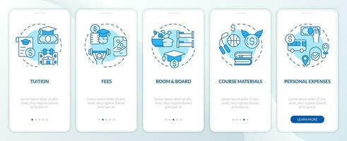 2d ícones representando Atlético Bolsa de estudos Móvel aplicativo tela definir. passo a passo 5 passos azul gráfico instruções com linha ícones conceito, interface do usuário, ux, gui modelo. vetor