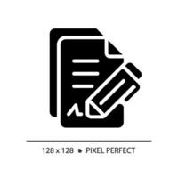 2d pixel perfeito glifo estilo contrato ícone, isolado vetor, silhueta documento ilustração vetor