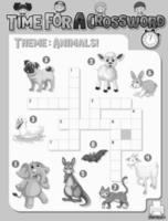 template de jogo de palavras cruzadas sobre animais vetor