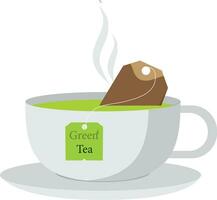 chá saco verde chá, quente Saquinho de chá verde chá e xícara, plano Projeto vetor ilustração