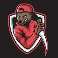 Urso ninja mascote logotipo Projeto. Urso ninja vetor ilustração