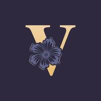 floral alfabeto v logotipo com flor. inicial carta v logotipo modelo vetor
