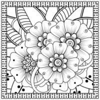 contorno padrão de flor quadrada no estilo mehndi para página de livro de colorir vetor