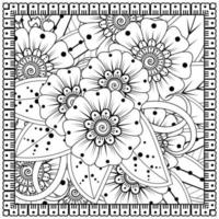 contorno padrão de flor quadrada no estilo mehndi para página de livro de colorir vetor