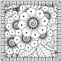 contorno padrão de flor quadrada no estilo mehndi para página de livro de colorir vetor