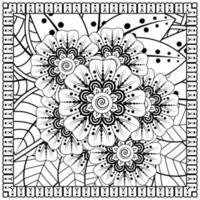 contorno padrão de flor quadrada no estilo mehndi para página de livro de colorir vetor