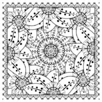 contorno padrão de flor quadrada no estilo mehndi para página de livro de colorir vetor