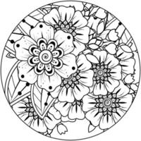 mehndi flor ornamento decorativo em estilo oriental étnico, ornamento de doodle, desenho de mão de contorno. página do livro para colorir. vetor