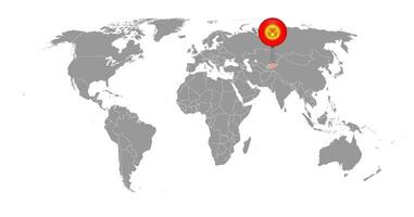 pin mapa com bandeira do Quirguistão no mapa do mundo. ilustração vetorial. vetor