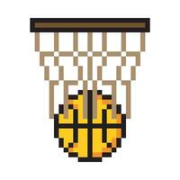 o basquete entrará na cesta com design de pixel art vetor