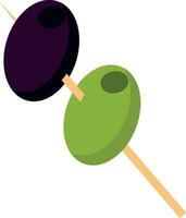 Preto e verde azeitonas em espetos.azeitonas solteiro ícone dentro desenho animado estilo raster, bitmap símbolo estoque ilustração rede. vetor