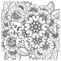 mehndi flor ornamento decorativo em estilo oriental étnico, ornamento de doodle, desenho de mão de contorno. página do livro para colorir. vetor