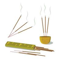 conjunto do incenso Gravetos plano vetor ilustração isolado em branco fundo. elementos para ásia tradicional cultura, chinês Novo ano, lunar Novo ano, antepassado adoração alfândega, budismo