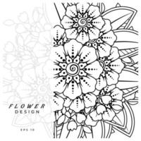 mehndi flor ornamento decorativo em estilo oriental étnico, ornamento de doodle, desenho de mão de contorno. página do livro para colorir. vetor