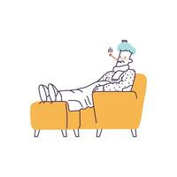 doente homem deitado em sofá. vetor ilustração dentro linha arte estilo