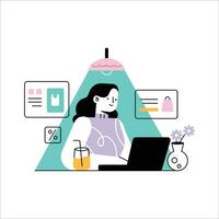 vetor ilustração do uma fêmea médico trabalhando às a computador. conectados médico consulta.
