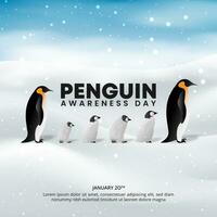 pinguim consciência dia fundo com pinguins caminhando dentro linha vetor