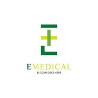 inicial carta e Cruz mais, médico ou hospital ícone vetor logotipo modelo ilustração Projeto